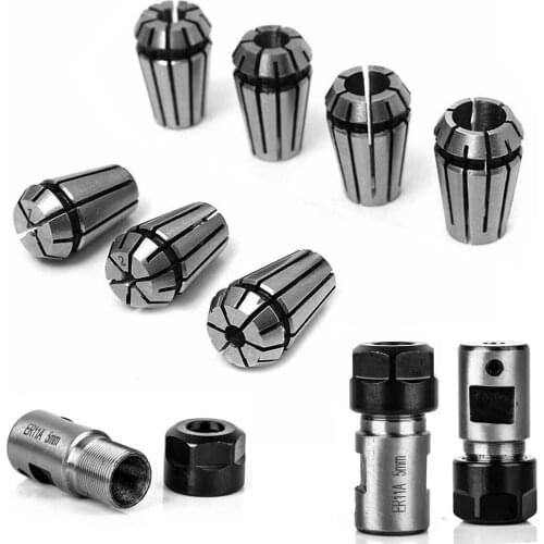 8Pcs Spring Collets & Extension Rod Kit ER11 1-7mm Spring Collets With ER11A 5mm Motor Shaft Holder Extension Rod