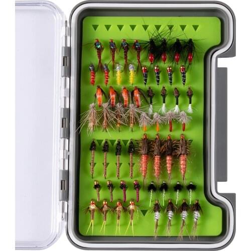 Bassdash Trout Steelhead Salmon Fishing Flies Assortment 56 pcs, Fly Lure Kit with Fly Box