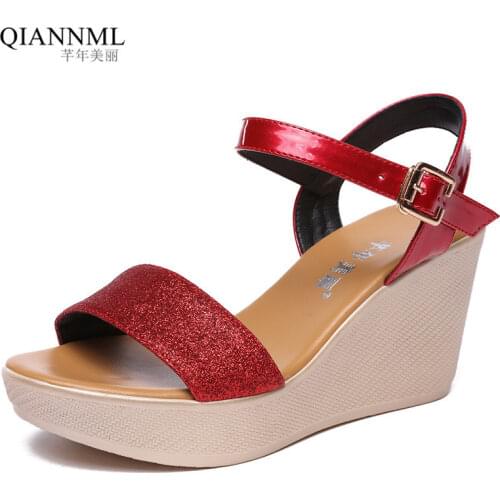 Plus Size Platform Sandals Woman Summer 2020 Elegant Bling Wedge Heels Sandals Ladies Beach Wedges Shoes for Women 41 42 43