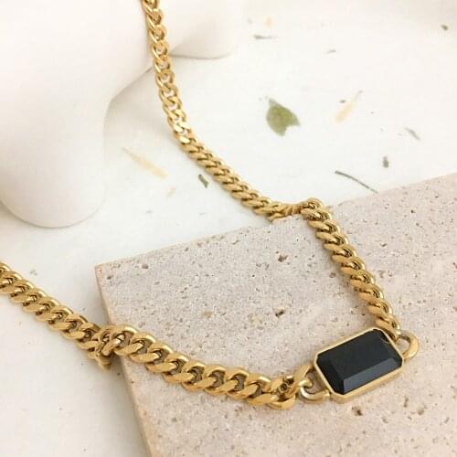 Monlansher Gold Color Flat Chain Chokers Black Geometric Pendant Necklace Minimalist Trendy Metal Chain Necklaces Jewelry Gift