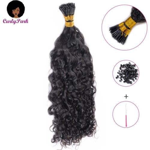 CURLYPARK Loose Curly Hair Fusion Hair Extensions Human Hair Brazilian Hair I Tip Hair Extensions for Short Hair