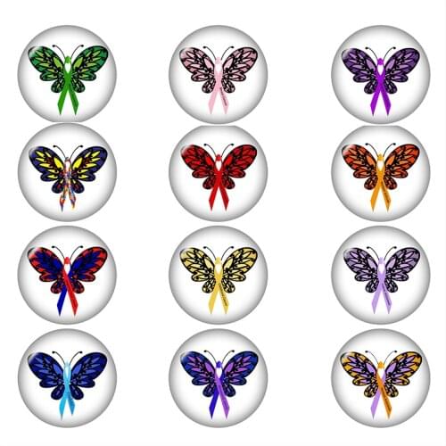 Donnee Awareness Butterfly Ribbon 12/18/20/25mm glass snap button Round photo glass cabochon demo flat back Market find A6723