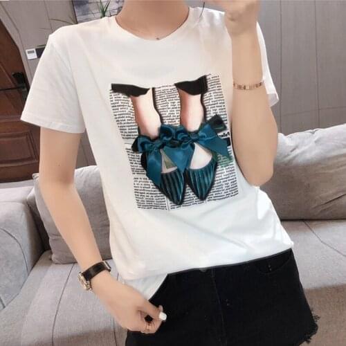 Tee Shirt Short Sleeve T shirt Women Tops Summer Kawaii Korean Clothes Woman Tshirts Cotton White Y2K New Fashion 2021