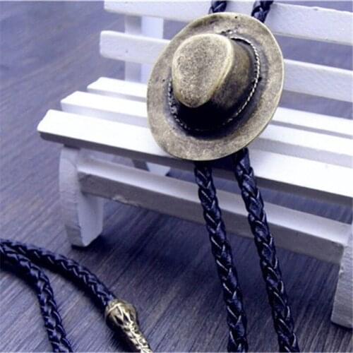KDG Bolo Tie Retro shirt chain A cowboy hat, Poirot led rope leather necklace Long tie hang