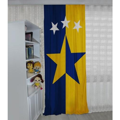 Lacivert çocuk odası perdesi yıldız,mavi,sarı çocuk perdesi