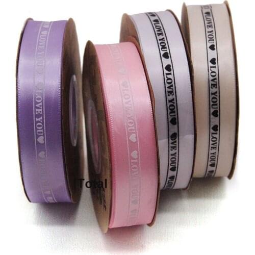 25mm Printed "love you" Polyester Ribbon Handmade Romantic Gift Packaging Belt For Wedding Decorations