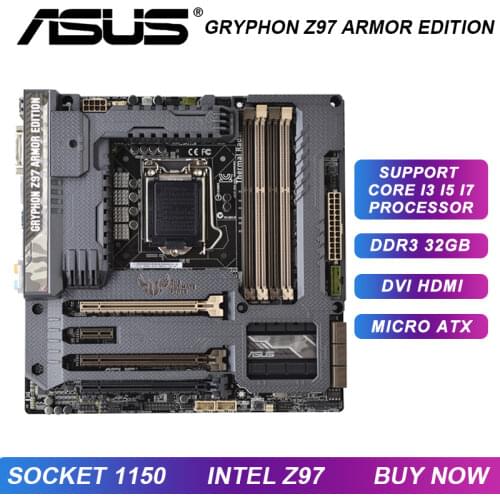 Original Used Motherboards ASUS GRYPHON Z97 ARMOR EDITION LGA 1150 DDR3 Intel Z97 SATA3 USB2.0 USB3.0 HDMI DVI 32GB pc motherbor