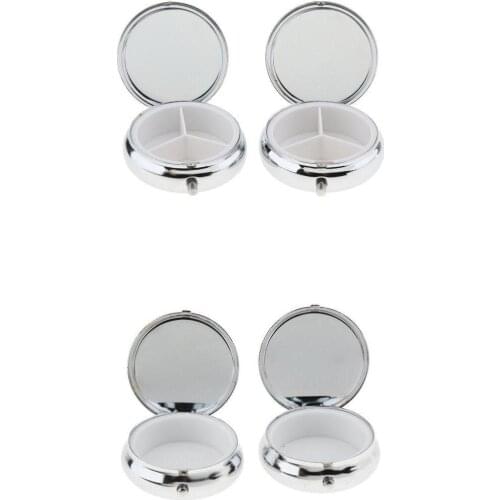 4 Pcs Metal Pill Box with Mirror Medicine Vitamin Organizer for Purse