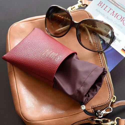 MINIMUM PU Rope Push-Pull Closure Sunglasses Bag Lightweight Waterproof Cloth Glasses Case Hook Waterproof Eyewear Case Leather