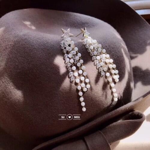 Free Shipping Fashion Party Hot Star Drop Earring Crystal Long Chain Tassel Dangle Beads Seaside High Quality Gifts Jewelry