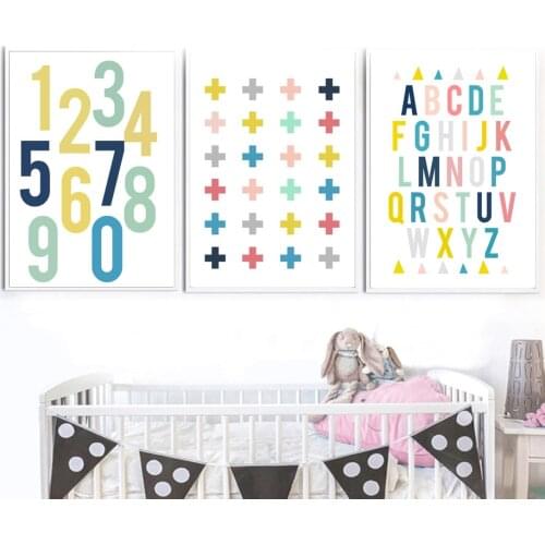 Cartoon Number 26 Letters Wall Art Canvas Painting Wall Pictures For Kids Room Baby Room Home Decor Nordic Posters And Prints