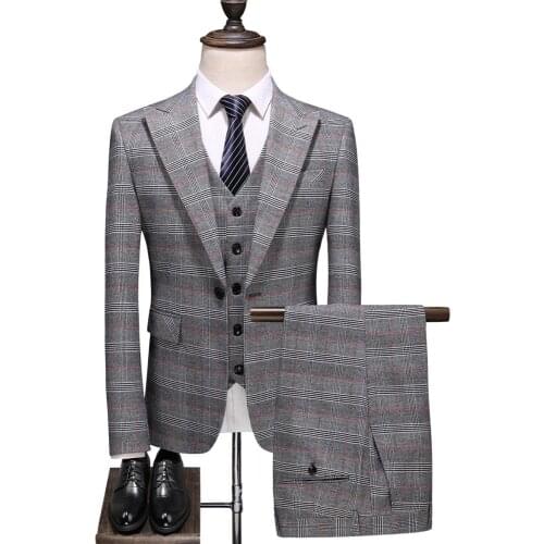 Suit men mens suit high fashion костюм men suit 3-piecesuits blaze with pants and vest suit men plaid Formal suit costume homme