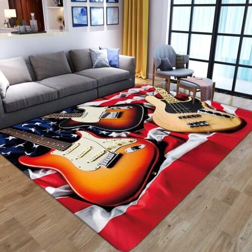 Guitar Design 3D Printed Area Rug Kid Bedroom Game Floor Mat Soft Flannel Memory Foam Girl Room Play Big Carpets for Living Room