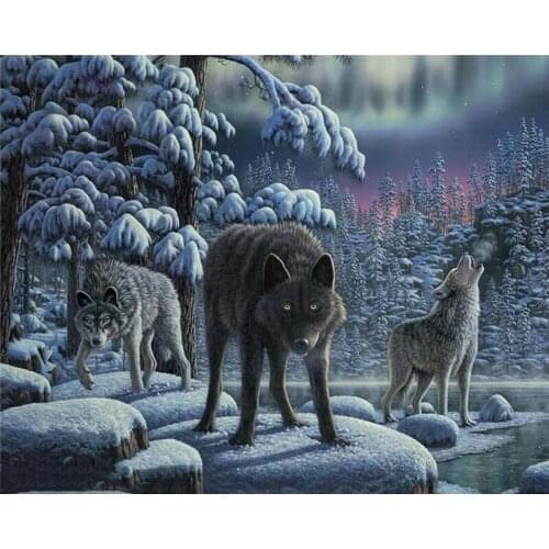 DIY Digital Painting By Numbers three wolves oil painting mural Kits Coloring Wall Art Picture Gift frameless