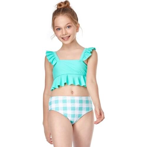 2021 New 2-13years Girls Swimsuit Bikini Childrens Swimwear Striped Two Piece Ruffle Bathing Suit Infantil Swimsuit