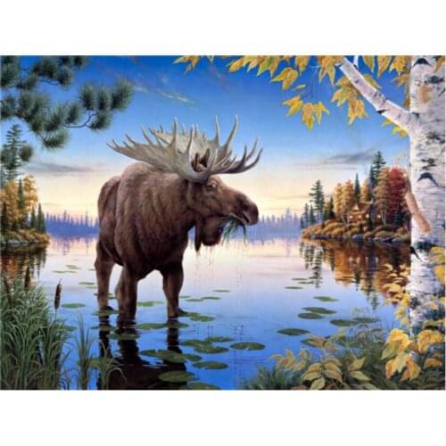 Full Square Diamond Painting Kits Moose Scenery Mosaic Embroidery Picture Crystal Rhinestones Stickers Decal Wall Art Craft Gift