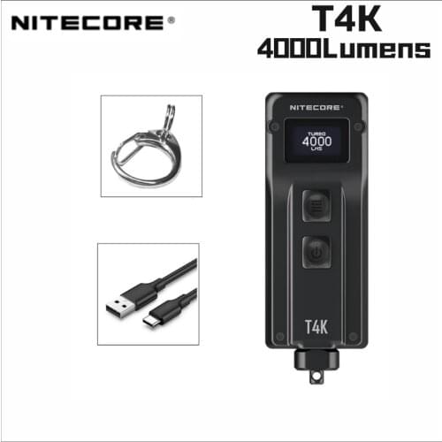 NITECORE T4K 4000 Lumens Portable Keychain Flashlight USB Rechargeable Utilizes 4xCREE XP-12 V6 Mini Led Torch Light