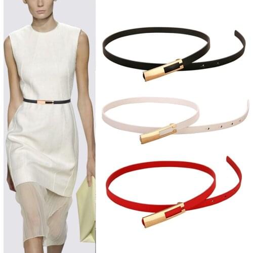 Luxury Metal Buckle Thin Belts for Women PU Leather Female Waist Belt Straps Black White Belt Waistband for Dress