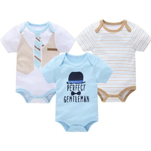 Roupas Bebe De Cute Cartoon Baby Boys Onesies Clothes 3pcs Overalls Cotton Short Sleeve Bodysuit Toddler Baby Girls Jumpsuit