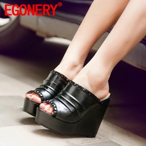 EGONERY summer Women Sandals Slipper New Style Concise Comfortable Slope Heel Peep Toe Mature Fashion rhinestone decoration