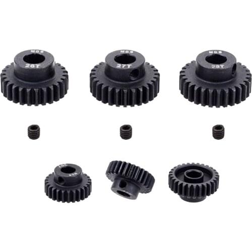 Newest 3Pcs M0.6 5.0mm 17T 18T 19T 20T 21T 22T 23T 24T 25T 26T 27T 28T Steel Pinion Motor Gear Set for RC 1/8 Car