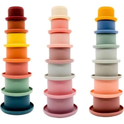 TYRY.HU 7pcs Baby Stacking Cup Funny Toys Color Rainbow Stacked Cups 3D Folding Toys Early Educational Intelligence Toy BPA Free