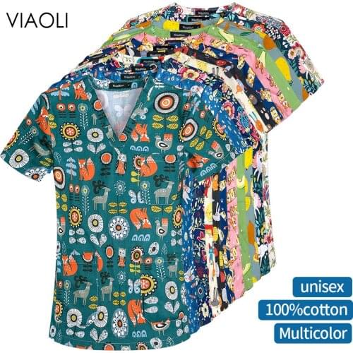 Dental Clinic Hospital Workwear Pet Grooming Nurse Work Clothes Animal Printed Nursing Uniform High Quality Surgical Surgery Top