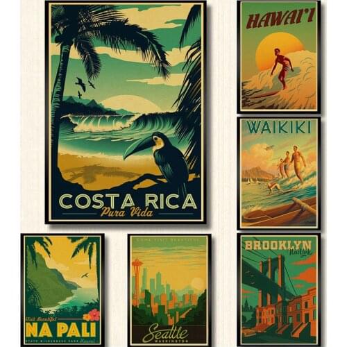 USA CITY Vintage poster Hawaii NaPali design krafts paper retro posters wall stickers wall painting wallpaper cafe bar pub decor