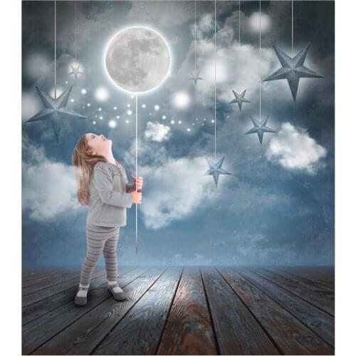 TR Moon Stars Art Wood Floor Fabric Vinyl Photography Backdrops Background for photo studio fotografia