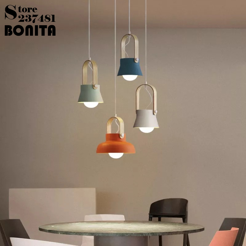 Nordic clothing store minimalist bedroom pendant lamp wooden ring Iron droplight loft bar restaurant modern Small hanging lamps