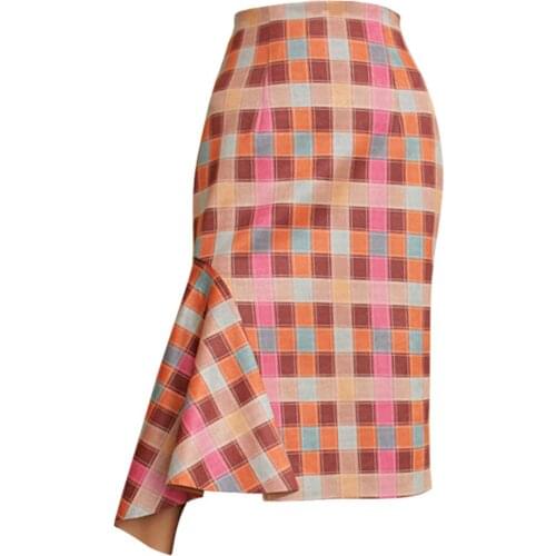 Plus size 2XL!Spring Autumn women Suede irregular skirt high waist package hip plaid skirt women