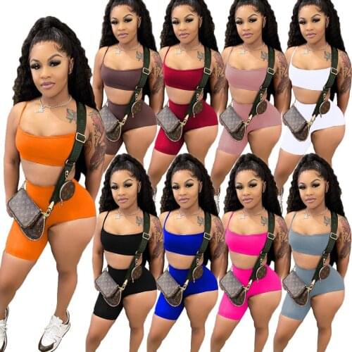 Baldauren Women Tracksuit Two Piece Set Crop Tank Top + Short Pants Solid Color Sportsuit Summer Clothes For Women Outfit