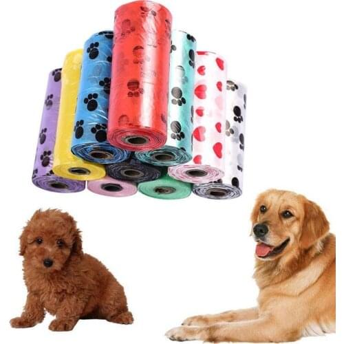 1 Roll 15pcs Pet Supply Printing Cat Dog Poop Bags Outdoor Refill Random Bag Dog Pet Garbage Clean Color K5T5