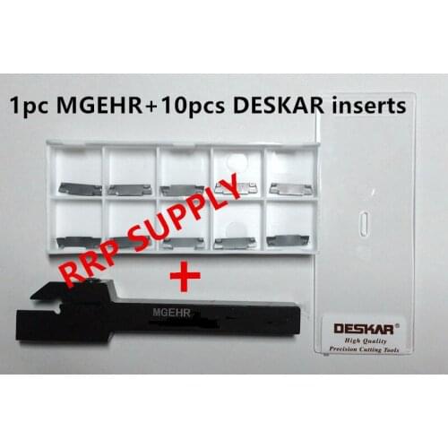 1pc MGEHR2020-1.5/2/2.5/3/4+10pcs MGMN150-G/200-G/250-M/300-M/400-M LDA inserts, DESKAR brand, to cut steel and stainless steel