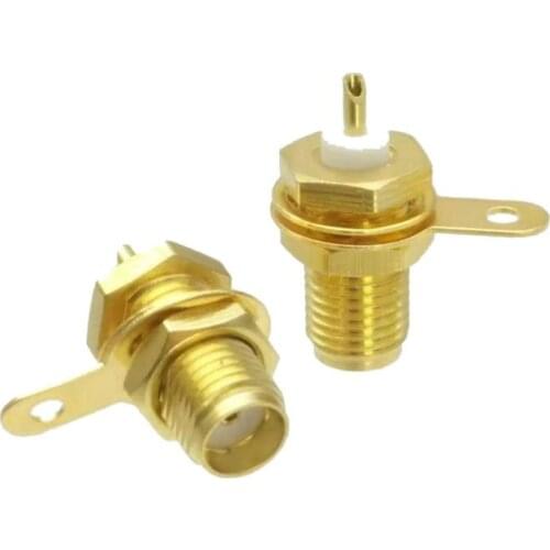 1pcs Connector SMA female jack bulkhead handle PTFE solder panel mount straight RF Coaxial