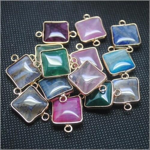 3pcs nature semi precious stone jewelry findings gem stone connectors square shapes beads caps top jewelry beads fittings