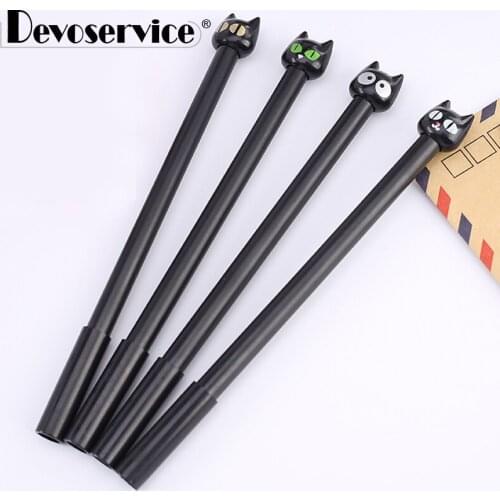 5Pcs/Pack Cute Cartoon Black Cat Gel Pen Big Eyes Kitten Neutral Pen Fine Point 0.5mm Ink Color Black Office School Supplies