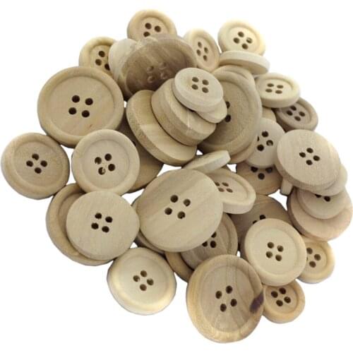 50Pcs 15/20/25mm Assorted Round Wood Sewing Buttons with 4 Holes