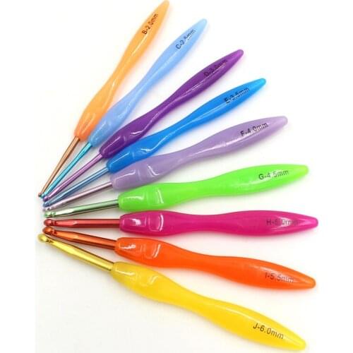 9pcs Colorful Rainbow Plastic Handle Aluminum Crochet Set Crochet Hooks Knit Needles DIY Sewing Crafts Weaving Tool Hook Needles