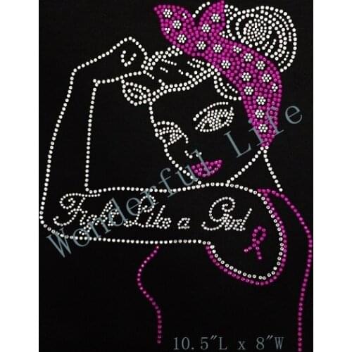 Free shipping hot fix rhinestones motif iron on transfer design Fight Like A Girl Tattoo rhinestone Iron On