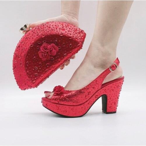 Doershow beautiful red Italian Shoes With Matching Bags African Women Shoes and Bags Set For Prom Party Summer Sandal! SKV1-7