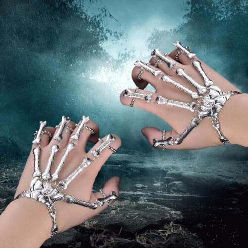 European and American Punk Finger Knuckle Joint Rings Exaggerated Skull Finger Bones Joint Bracelet Halloween Christmas Gifts