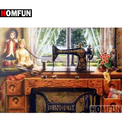 HOMFUN Full Square/Round Drill 5D DIY Diamond Painting "Sewing machine" Embroidery Cross Stitch 5D Home Decor A00979