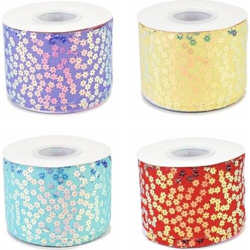 HSDRibbon 3inch 75mm HSD-Genuine Bling Bling Flower Sequin Ribbon 25Yards/Roll