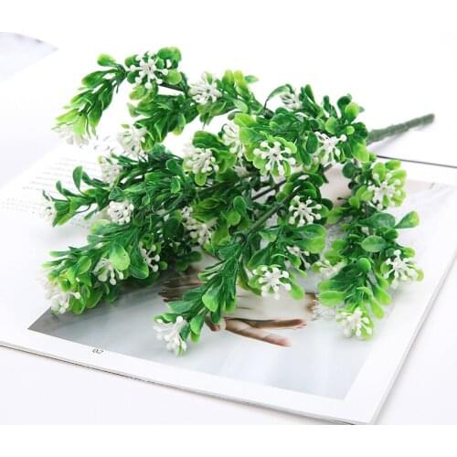32cm 7forks Artificial Milan Flowers Green Plants Home Garden Balcony Bedroom Decoration Fake Plants Wedding Party Supply Flower