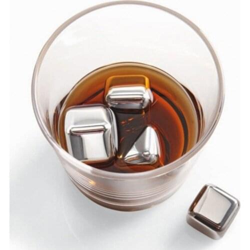 100pcs/lot Quality 1x1x1inch Stainless Steel Whiskey Stones Ice Cubes Soapstone Chillers Stone Drink Party Gift Cool