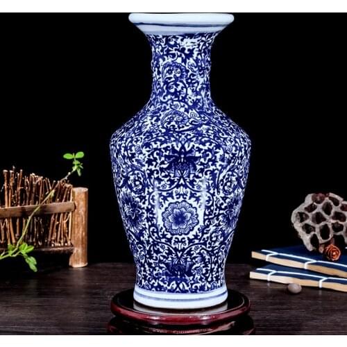 OUSSIRRO Ceramic Vase Blue and White Porcelain Decoration Ornament Wine Cabinet living Room Chinese Crafts