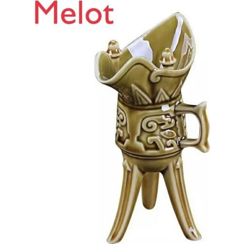 Ceramic Liquor Glass Household Chinese Spirits Jue-Shaped Cup Tass Wine Cup Creative Imitation Retro Style Set