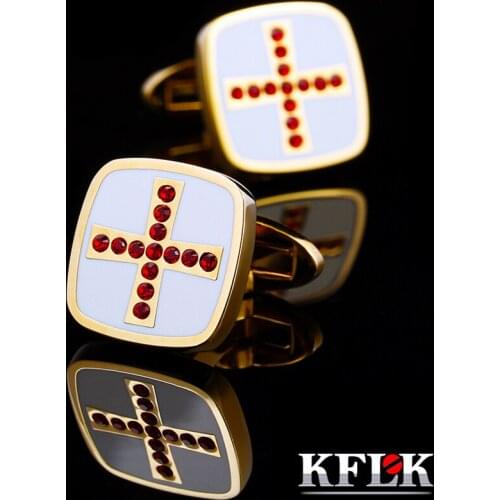 KFLK Jewelry French shirt cufflink for mens Brand Cuff link Luxury Weddin Button High Quality Cross Red Crystal guests