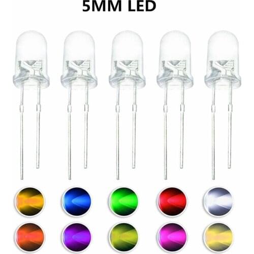 100pcs 5mm LED Diode 5 mm Assorted Kit White Green Red Blue Yellow Orange Pink Purple Warm white DIY Light Emitting Diode